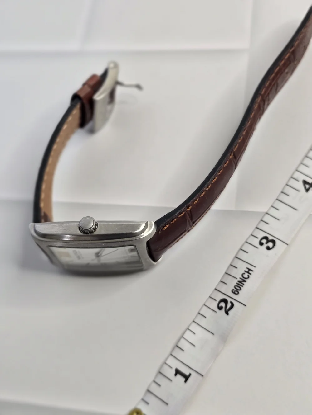 Nautica Steel Y2K Silver Dial Watch with Brown Leather Strap